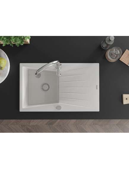 Mexen Cesar zlewozmywak granitowy 1-komorowy z ociekaczem i baterią kuchenną Savita, biały - 6513-77-672601-70, изображение 4