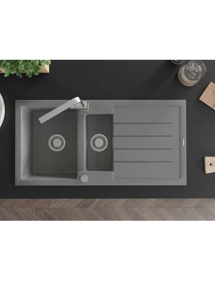 Mexen Andres zlewozmywak granitowy 1,5-komorowy z ociekaczem i baterią kuchenną Rita, szary - 6515-71-670300-00, 4 image