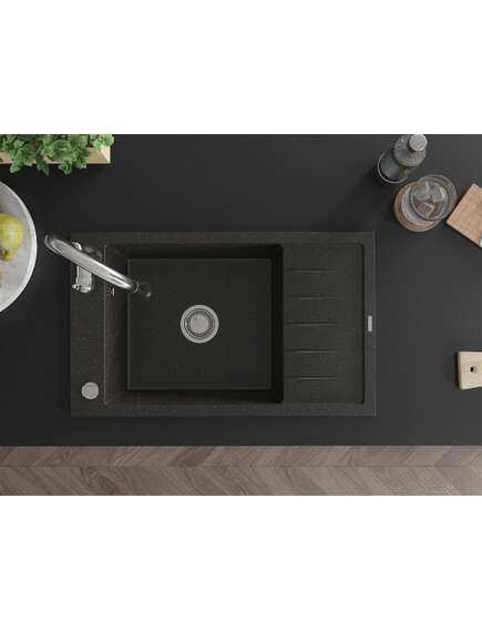 Mexen Elias zlewozmywak granitowy 1-komorowy z ociekaczem i baterią kuchenną Savita, czarny/złoty metalik- 6511-75-672601-00, 4 image