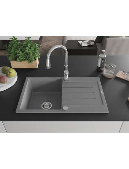 Mexen Bruno zlewozmywak granitowy 1-komorowy z ociekaczem i baterią kuchenną Savita, szary - 6513-71-672601-00, 3 image