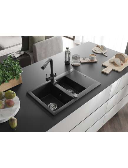 Mexen Gaspar zlewozmywak granitowy 1,5-komorowy z ociekaczem i baterią kuchenną Duero, czarny - 6507-77-671600-70, изображение 2
