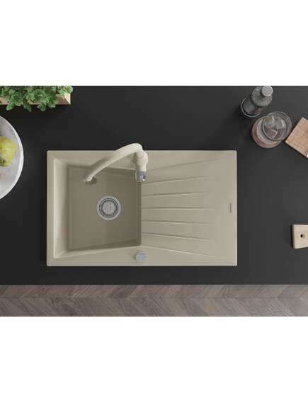 Mexen Cesar zlewozmywak granitowy 1-komorowy z ociekaczem i baterią kuchenną Savita, beżowy - 6514-69-672601-69, изображение 4