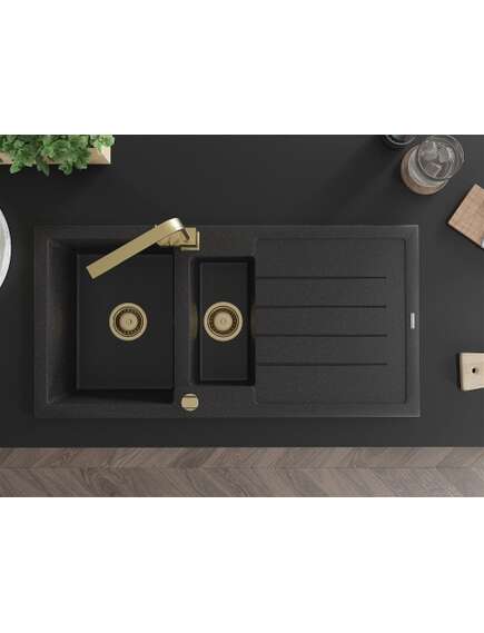 Mexen Andres zlewozmywak granitowy 1,5-komorowy z ociekaczem i baterią kuchenną Rita, czarny/srebrny metalik - 6515-73-670300-50, изображение 4