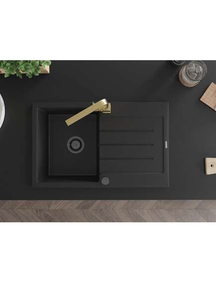 Mexen Bruno zlewozmywak granitowy 1-komorowy z ociekaczem i baterią kuchenną Rita, czarny - 6513-77-670300-50-B, 4 image