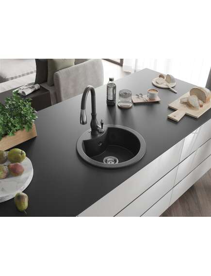Mexen Diego zlewozmywak granitowy 1-komorowy z baterią kuchenną Savita, czarny nakrapiany - 6512-76-672601-76, 2 image