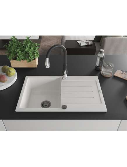 Mexen Bruno zlewozmywak granitowy 1-komorowy z ociekaczem i baterią kuchenną Savita, biały - 6513-20-672601-70, изображение 3