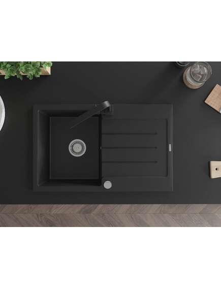 Mexen Bruno zlewozmywak granitowy 1-komorowy z ociekaczem i baterią kuchenną Rita, czarny - 6513-77-670300-70, изображение 4