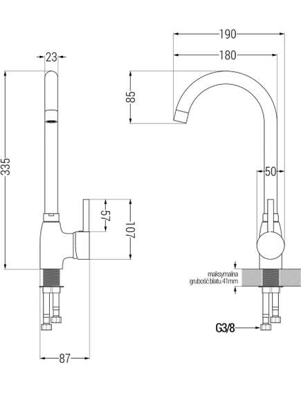 Mexen Matias zlewozmywak granitowy 1,5-komorowy z ociekaczem i baterią kuchenną Telma, czarny/srebrny - 6502-73-670200-50, 3 image