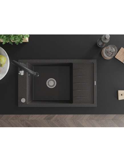 Mexen Elias zlewozmywak granitowy 1-komorowy z ociekaczem i baterią kuchenną Savita, czarny nakrapiany - 6511-76-672601-70, изображение 4