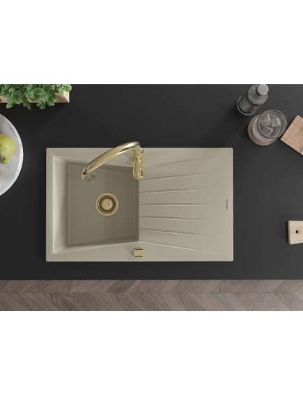 Mexen Cesar zlewozmywak granitowy 1-komorowy z ociekaczem i baterią kuchenną Savita, beżowy - 6514-69-672601-50, изображение 4