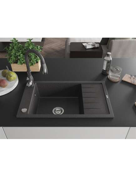 Mexen Elias zlewozmywak granitowy 1-komorowy z ociekaczem i baterią kuchenną Savita, czarny nakrapiany - 6511-76-672601-76, изображение 3