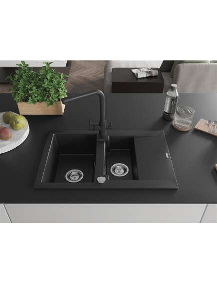 Mexen Gaspar zlewozmywak granitowy 1,5-komorowy z ociekaczem i baterią kuchenną Duero, czarny - 6507-77-671600-70, изображение 3