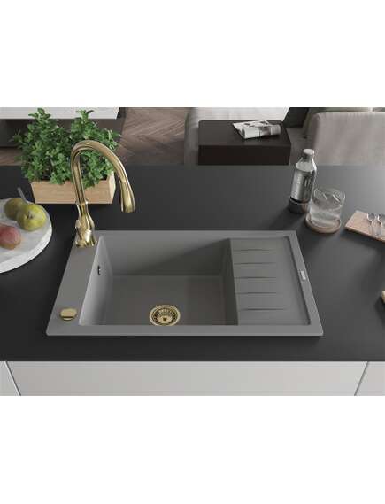 Mexen Elias zlewozmywak granitowy 1-komorowy z ociekaczem i baterią kuchenną Savita, szary - 6511-71-672601-50, 3 image