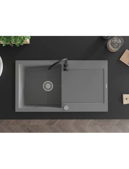 Mexen Leo zlewozmywak granitowy 1-komorowy z ociekaczem i baterią kuchenną Telma, szary - 6501-71-670200-70, 4 image