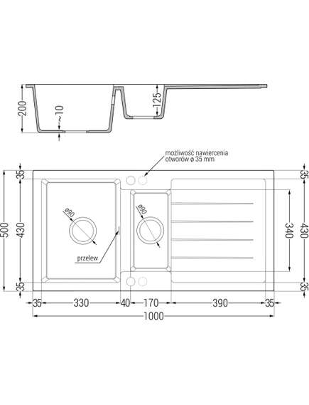Mexen Andres zlewozmywak granitowy 1,5-komorowy z ociekaczem i baterią kuchenną Rita, czarny/złoty metalik- 6515-75-670300-50, изображение 5