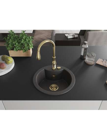 Mexen Diego zlewozmywak granitowy 1-komorowy z baterią kuchenną Savita, czarny nakrapiany - 6512-76-672601-50, 3 image