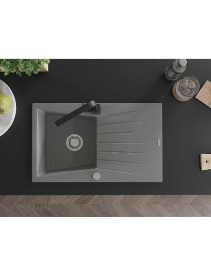 Mexen Cesar zlewozmywak granitowy 1-komorowy z ociekaczem i baterią kuchenną Rita, szary - 6514-71-670300-70, 4 image