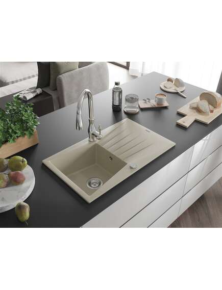 Mexen Cesar zlewozmywak granitowy 1-komorowy z ociekaczem i baterią kuchenną Savita, beżowy - 6514-69-672601-00, изображение 2