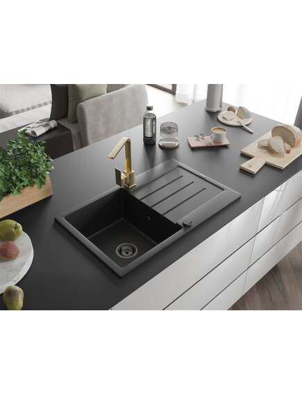 Mexen Bruno zlewozmywak granitowy 1-komorowy z ociekaczem i baterią kuchenną Rita, czarny - 6513-77-670300-50-B, 2 image