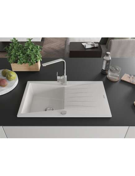 Mexen Cesar zlewozmywak granitowy 1-komorowy z ociekaczem i baterią kuchenną Rita, biały - 6514-20-670300-00, изображение 3