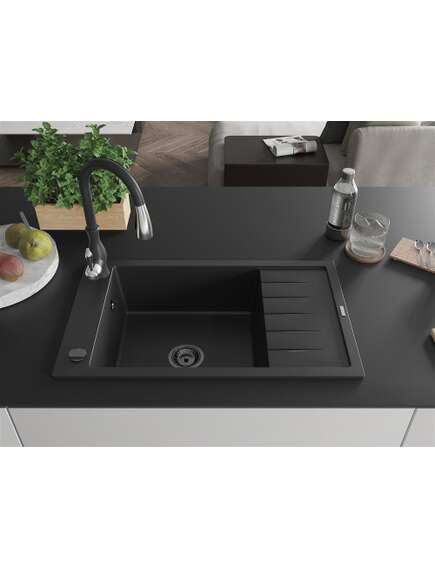 Mexen Elias zlewozmywak granitowy 1-komorowy z ociekaczem i baterią kuchenną Savita, czarny - 6511-77-672601-70-B, изображение 3