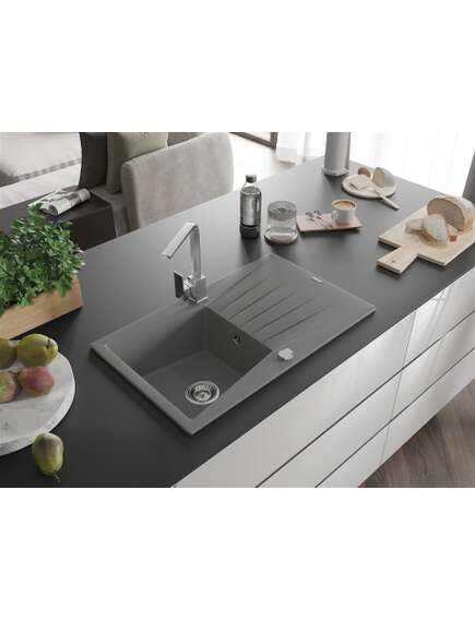 Mexen Cesar zlewozmywak granitowy 1-komorowy z ociekaczem i baterią kuchenną Rita, szary - 6514-71-670300-00, 2 image