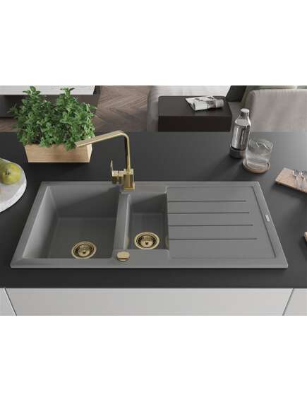 Mexen Andres zlewozmywak granitowy 1,5-komorowy z ociekaczem i baterią kuchenną Rita, szary - 6515-71-670300-50, 3 image