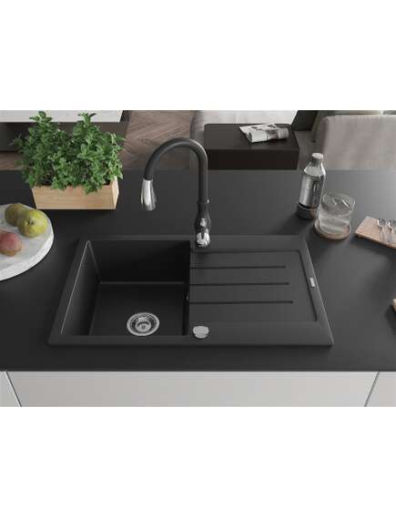Mexen Bruno zlewozmywak granitowy 1-komorowy z ociekaczem i baterią kuchenną Savita, czarny - 6513-77-672601-70, изображение 3