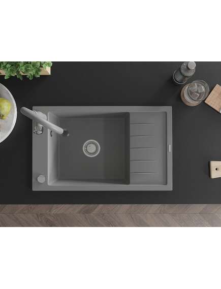 Mexen Elias zlewozmywak granitowy 1-komorowy z ociekaczem i baterią kuchenną Savita, szary - 6511-71-672601-71, 4 image