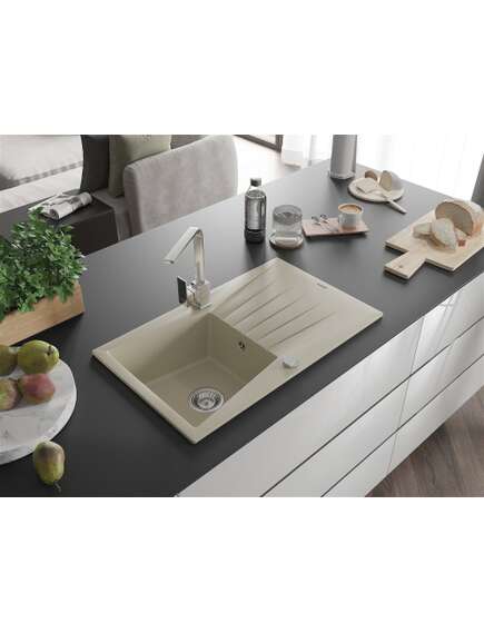 Mexen Cesar zlewozmywak granitowy 1-komorowy z ociekaczem i baterią kuchenną Rita, beżowy - 6514-69-670300-00, 2 image