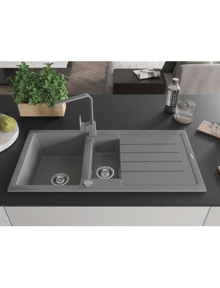 Mexen Andres zlewozmywak granitowy 1,5-komorowy z ociekaczem i baterią kuchenną Rita, szary - 6515-71-670300-71, 3 image