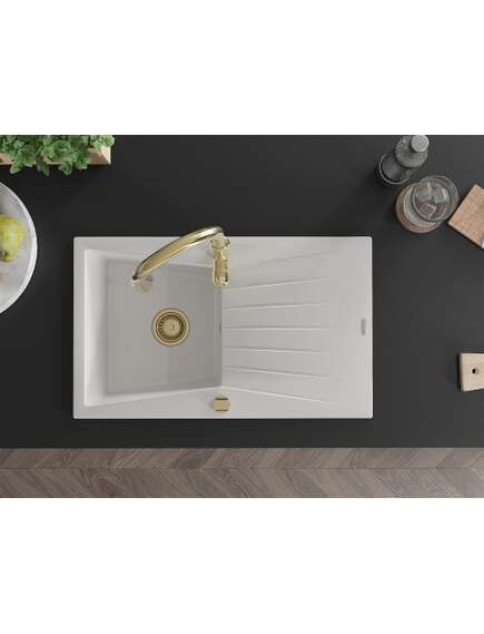 Mexen Cesar zlewozmywak granitowy 1-komorowy z ociekaczem i baterią kuchenną Savita, biały - 6514-20-672601-50, изображение 4