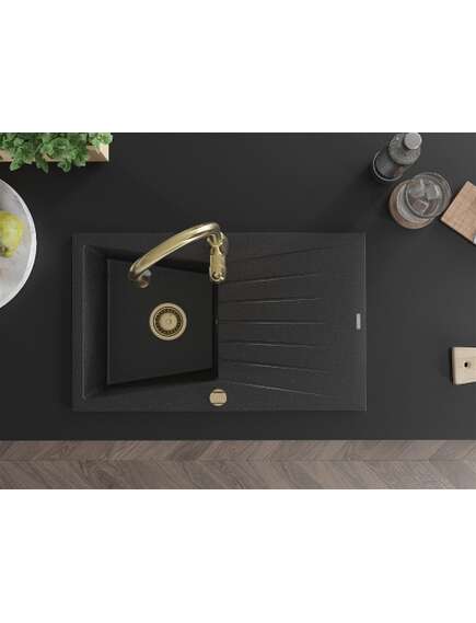 Mexen Cesar zlewozmywak granitowy 1-komorowy z ociekaczem i baterią kuchenną Savita, czarny/srebrny metalik - 6514-73-672601-50, изображение 4