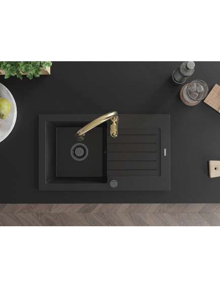 Mexen Pablo zlewozmywak granitowy 1-komorowy z ociekaczem i baterią kuchenną Savita, czarny - 6510-77-672601-50-B, 4 image