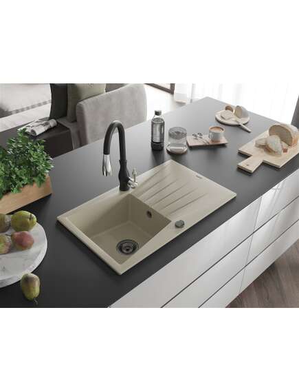Mexen Cesar zlewozmywak granitowy 1-komorowy z ociekaczem i baterią kuchenną Savita, beżowy - 6514-69-672601-70, изображение 2