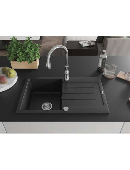 Mexen Bruno zlewozmywak granitowy 1-komorowy z ociekaczem i baterią kuchenną Savita, czarny/srebrny metalik - 6513-73-672601-00, 3 image