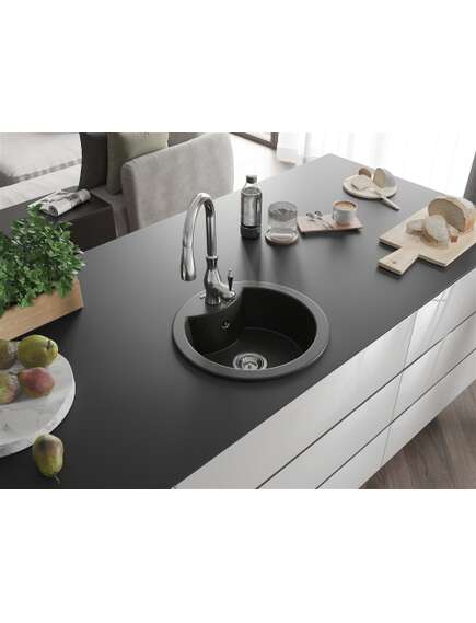 Mexen Diego zlewozmywak granitowy 1-komorowy z baterią kuchenną Savita, czarny/złoty metalik - 6512-75-672601-00, 2 image