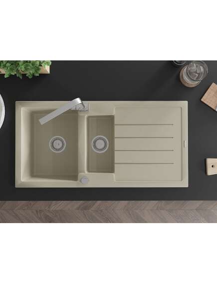 Mexen Andres zlewozmywak granitowy 1,5-komorowy z ociekaczem i baterią kuchenną Rita, beżowy - 6515-69-670300-00, изображение 4