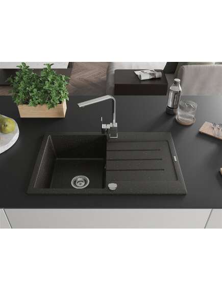 Mexen Bruno zlewozmywak granitowy 1-komorowy z ociekaczem i baterią kuchenną Rita, czarny/złoty metalik - 6513-75-670300-00, 3 image
