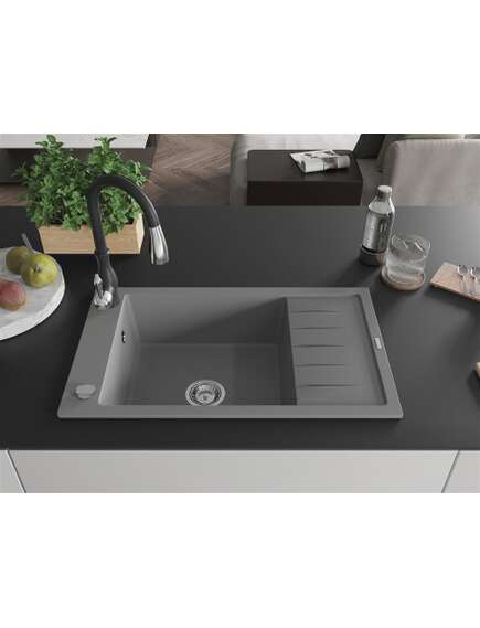 Mexen Elias zlewozmywak granitowy 1-komorowy z ociekaczem i baterią kuchenną Savita, szary - 6511-71-672601-70, 3 image