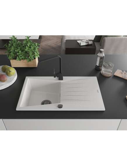 Mexen Cesar zlewozmywak granitowy 1-komorowy z ociekaczem i baterią kuchenną Rita, biały - 6514-20-670300-70, изображение 3