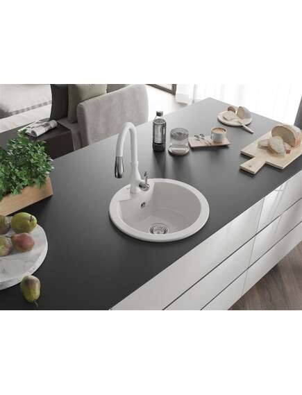 Mexen Diego zlewozmywak granitowy 1-komorowy z baterią kuchenną Savita, biały - 6512-20-672601-20, изображение 2