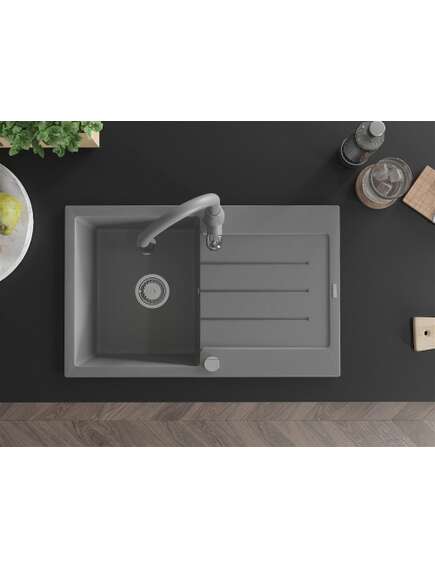 Mexen Bruno zlewozmywak granitowy 1-komorowy z ociekaczem i baterią kuchenną Savita, szary - 6513-71-672601-71, 4 image