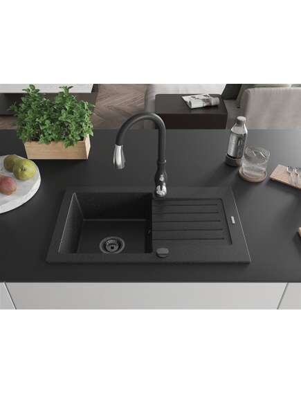 Mexen Pablo zlewozmywak granitowy 1-komorowy z ociekaczem i baterią kuchenną Savita, czarny/srebrny - 6510-73-672601-70-B, 3 image