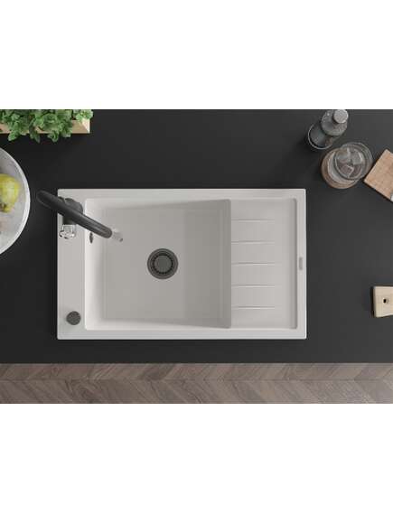 Mexen Elias zlewozmywak granitowy 1-komorowy z ociekaczem i baterią kuchenną Savita, biały - 6511-20-672601-70, изображение 4