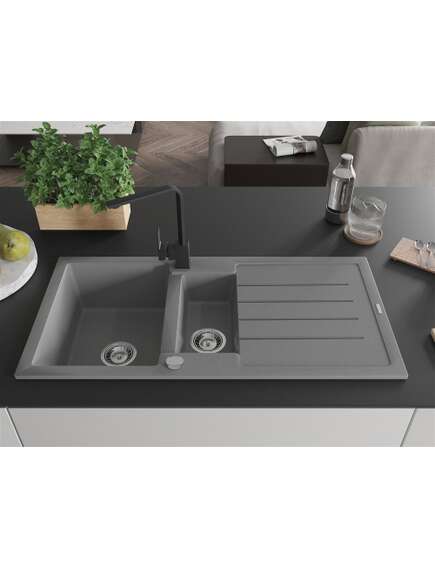 Mexen Andres zlewozmywak granitowy 1,5-komorowy z ociekaczem i baterią kuchenną Rita, szary - 6515-71-670300-70, 3 image