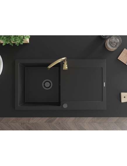 Mexen Leo zlewozmywak granitowy 1-komorowy z ociekaczem i baterią kuchenną Telma, czarny - 6501-77-670200-50-B, 4 image