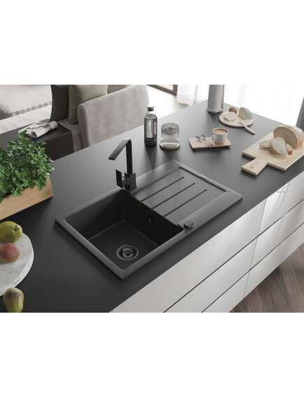 Mexen Bruno zlewozmywak granitowy 1-komorowy z ociekaczem i baterią kuchenną Rita, czarny nakrapiany - 6513-76-670300-70-B, 2 image