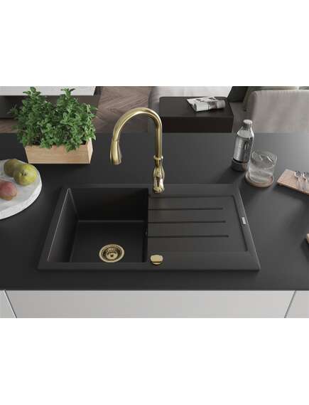 Mexen Bruno zlewozmywak granitowy 1-komorowy z ociekaczem i baterią kuchenną Savita, czarny - 6513-77-672601-50, изображение 3