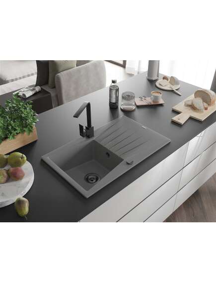 Mexen Cesar zlewozmywak granitowy 1-komorowy z ociekaczem i baterią kuchenną Rita, szary - 6514-71-670300-70-B, 2 image